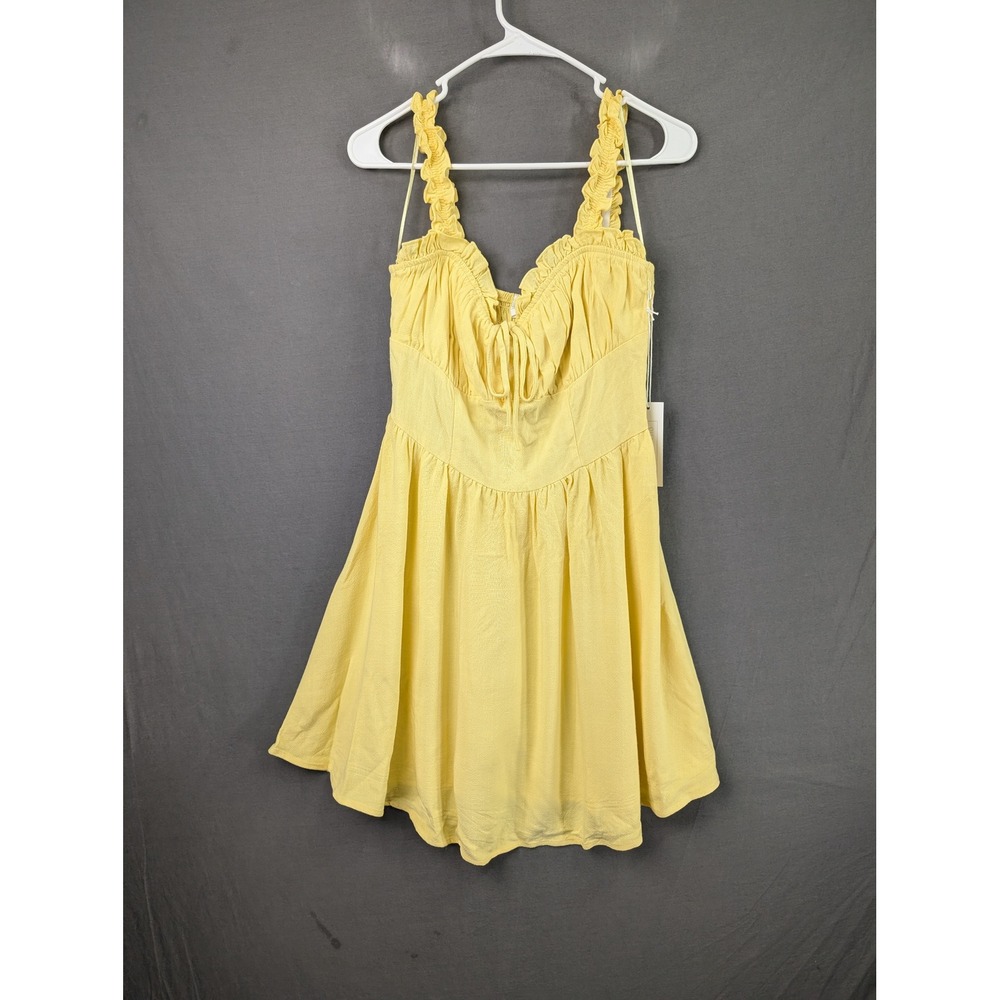 Sienna Sky Yellow Ruffle Strap Smocked Back Mini Dress Small
